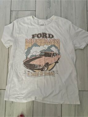 Ford White Short Sleeve Tee with Pink Car Graphic